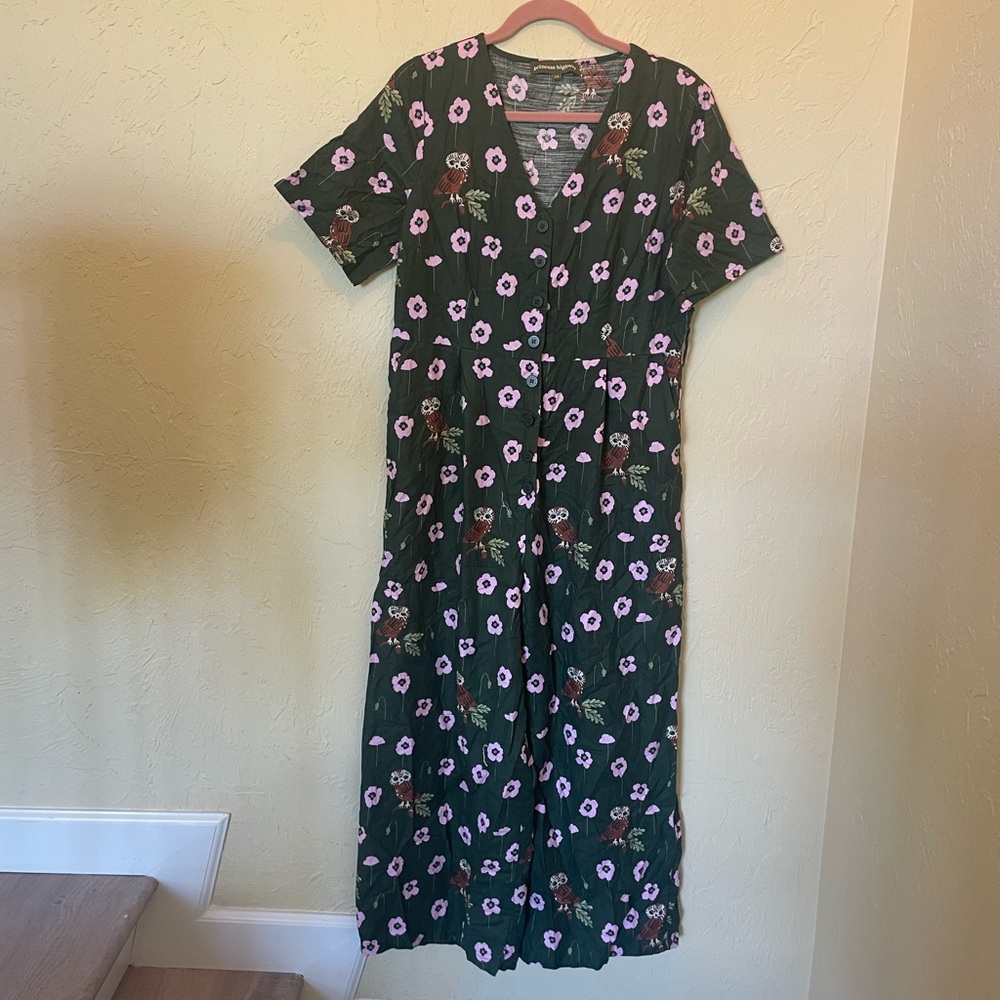 Princess Highway Olive Green Maxi Dress with Pink Floral Print